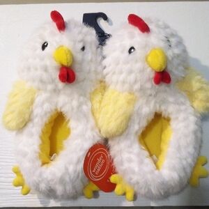 Wonder Nation Kids Fluffy Chicken Slippers - White and Yellow